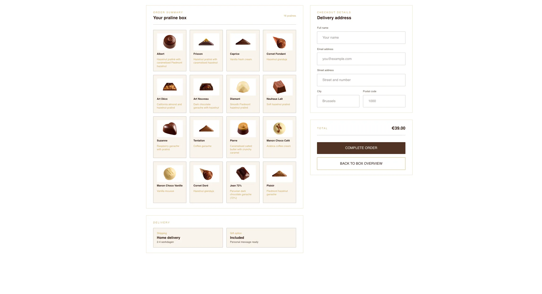 Chocolate Sommelier checkout interface